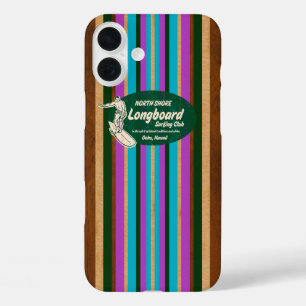 Surfplank Hawaiian Stripes Paars iPhone 16 Plus Hoesje