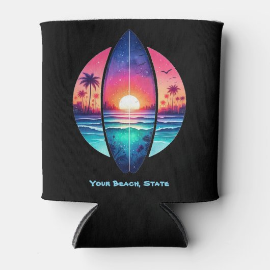 Surfplank in de zonsondergang blikjeskoeler (Voorkant)