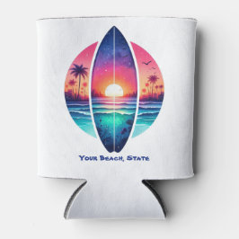 Surfplank in de zonsondergang blikjeskoeler