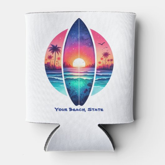 Surfplank in de zonsondergang blikjeskoeler (Voorkant)