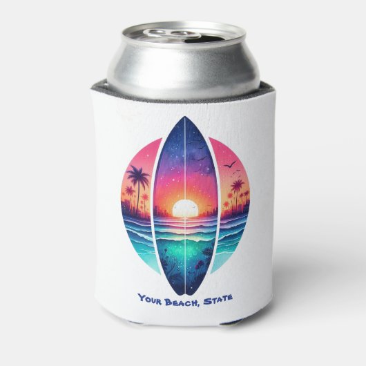 Surfplank in de zonsondergang blikjeskoeler (Blikje Achterkant)