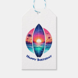 Surfplank in de zonsondergang cadeaulabel