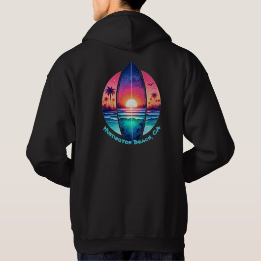 Surfplank in de zonsondergang hoodie (Achterkant)