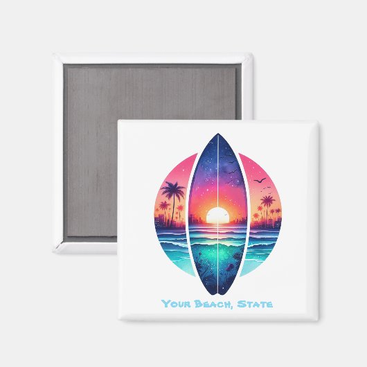 Surfplank in de zonsondergang magneet (Voorkant / Achterkant)