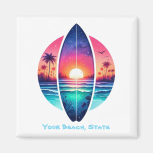 Surfplank in de zonsondergang magneet