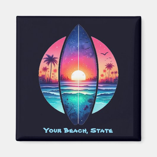 Surfplank in de zonsondergang magneet (Voorkant)