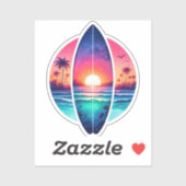 Surfplank in de zonsondergang sticker (Vel)