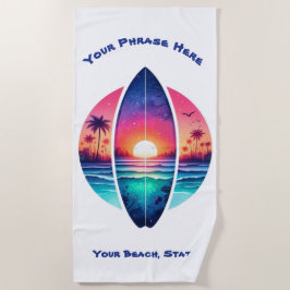 Surfplank in de zonsondergang strandlaken