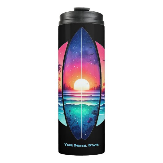 Surfplank in de zonsondergang thermosbeker (Voorkant)