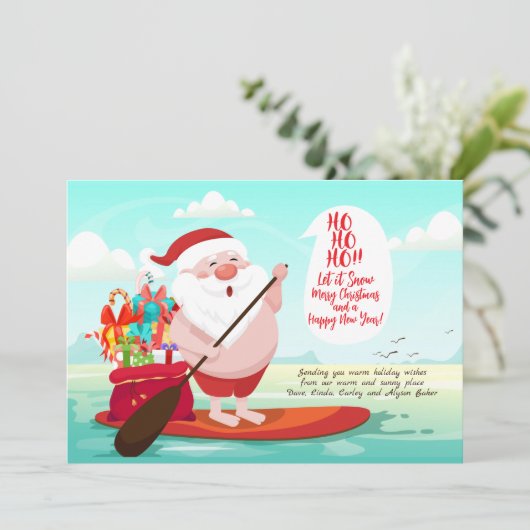 Surfplank Kerstman Kerstkaart (Staand voorkant)