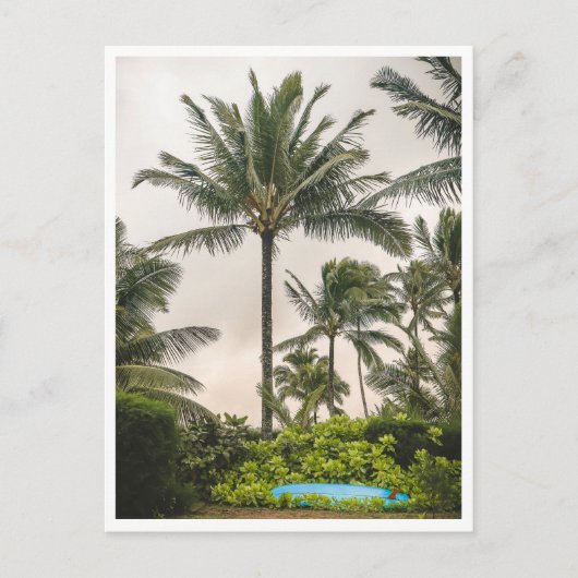 Surfplank onder een palmboom Hanalei Beach Kauai Briefkaart (Voorkant)