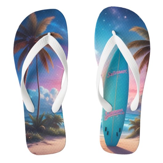 surfplank op een tropisch strand bij zonsondergang teenslippers (Voetbed)