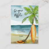 Surfplank op het strand - luierloterij informatiekaartje (Voorkant)