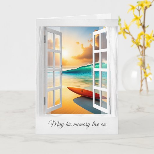 Surfplank op Ocean Beach Sympathie Kaart (Gele Bloem)