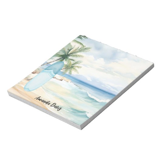 Surfplank strand tropische palmbomen notitieblok (Linkerzijde)