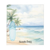 Surfplank strand tropische palmbomen notitieblok (Voorkant)