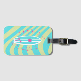 surfplank, strandkunst, tropische vibes, kleurrijk bagagelabel