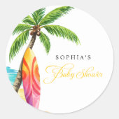 Surfplank Summer Beach Baby shower Favoriet Ronde Sticker (Voorkant)