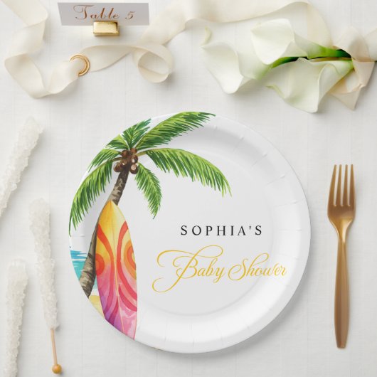 Surfplank Summer Beach Baby shower Party Papieren Bordje (Huwelijk)