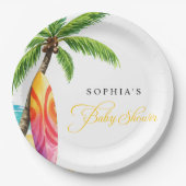 Surfplank Summer Beach Baby shower Party Papieren Bordje (Voorkant)