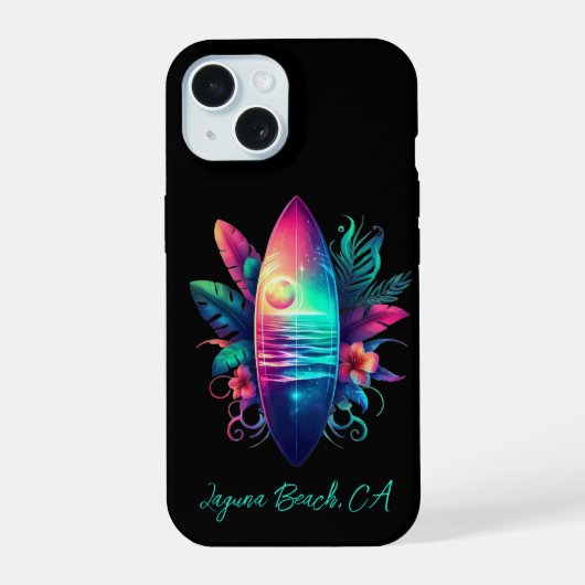 Surfplank Tropical Beach- iPhone 15 Case (Achterkant)