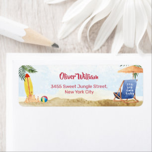 Surfplank Zee Strand Jongen Baby Borrel Retouradre Etiket