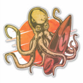 Surfplank Zonsondergang Octopus Aanval Surfen Sticker (Voorkant)
