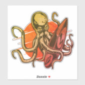 Surfplank Zonsondergang Octopus Aanval Surfen Sticker (Vel)