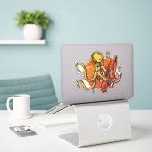 Surfplank Zonsondergang Octopus Aanval Surfen Sticker (Laptop op bureau)