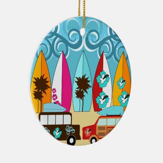 Surfplankbeugel met Hippie-ventilatoren Keramisch Ornament (Rechts)