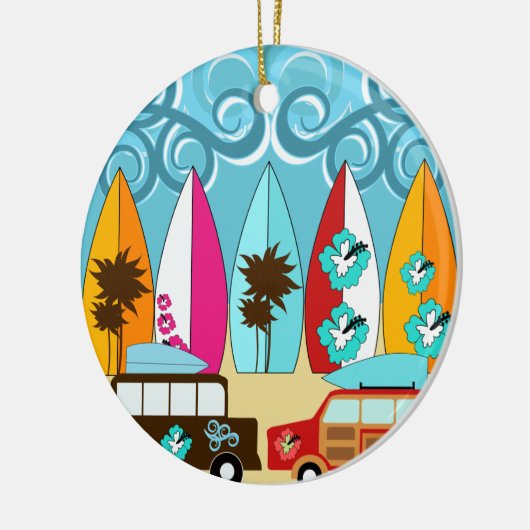 Surfplankbeugel met Hippie-ventilatoren Keramisch Ornament (Links)