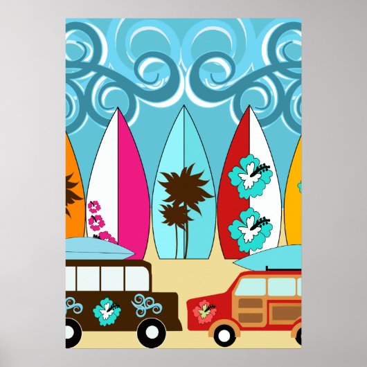 Surfplankbeugel met Hippie-ventilatoren Poster (Voorkant)