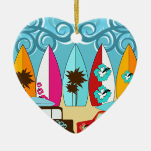 Surfplankbeugel met hippieventilatoren keramisch ornament