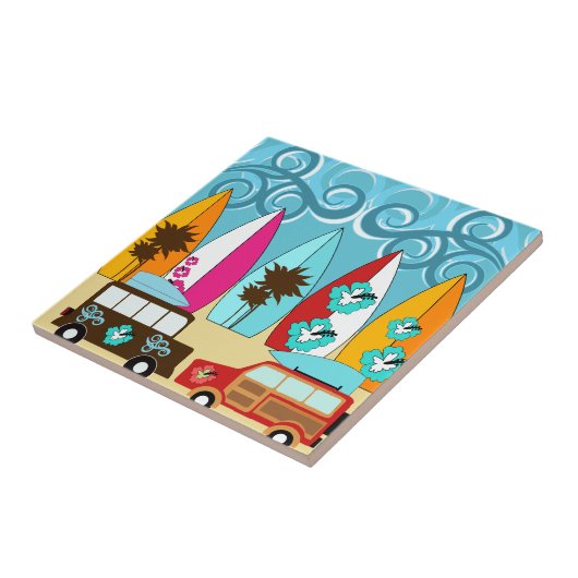 Surfplankbeugel met hippieventilatoren tegeltje (Zijkant)