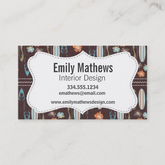 Surfplanken en Hibiscus; Bruin, blauw en Oranje Visitekaartje (Voorkant)