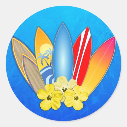 Surfplanken en Hibiscus Ronde Sticker (Voorkant)