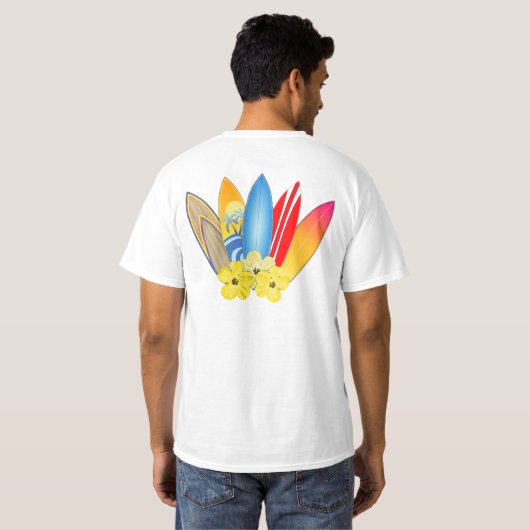 Surfplanken en Hibiscus T-shirt (Achterkant volledig)