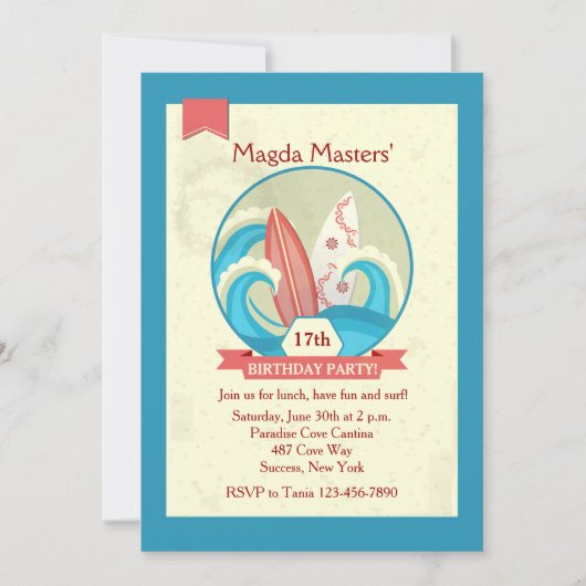 Surfplanken in de Waves Uitnodiging (Voorkant)