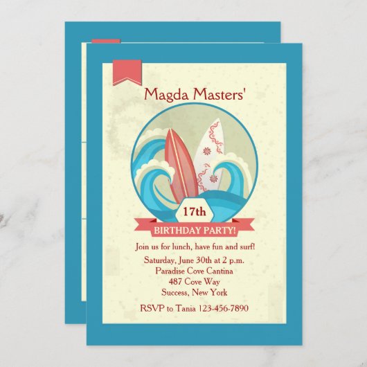 Surfplanken in de Waves Uitnodiging (Voorkant / Achterkant)