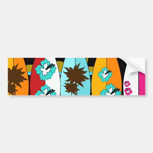 Surfplanken met surfer Hippie-ventilatoren voor st Bumpersticker (Voorkant)