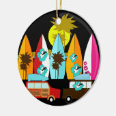 Surfplanken met surfer Hippie-ventilatoren voor st Keramisch Ornament (Links)