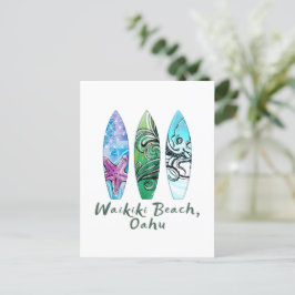 Surfplanken met Waikiki Beach Oahu Waterverf Briefkaart