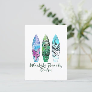 Surfplanken met Waikiki Beach Oahu Waterverf Briefkaart