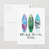 Surfplanken met Waikiki Beach Oahu Waterverf Briefkaart (Voorkant / Achterkant)