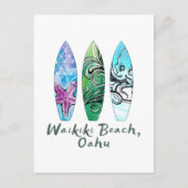 Surfplanken met Waikiki Beach Oahu Waterverf Briefkaart (Voorkant)