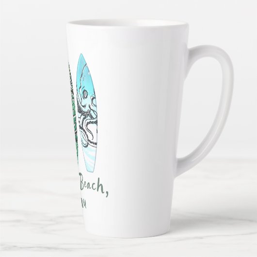 Surfplanken met Waikiki Beach Oahu Waterverf Latte Mok (Rechts)