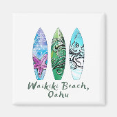 Surfplanken met Waikiki Beach Oahu Waterverf Magneet (Voorkant)