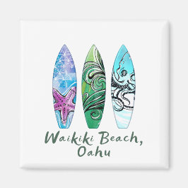Surfplanken met Waikiki Beach Oahu Waterverf Magneet