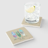 Surfplanken met Waikiki Beach Oahu Waterverf Stenen Onderzetter (Zijkant)