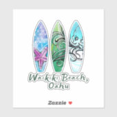 Surfplanken met Waikiki Beach Oahu Waterverf Sticker (Vel)